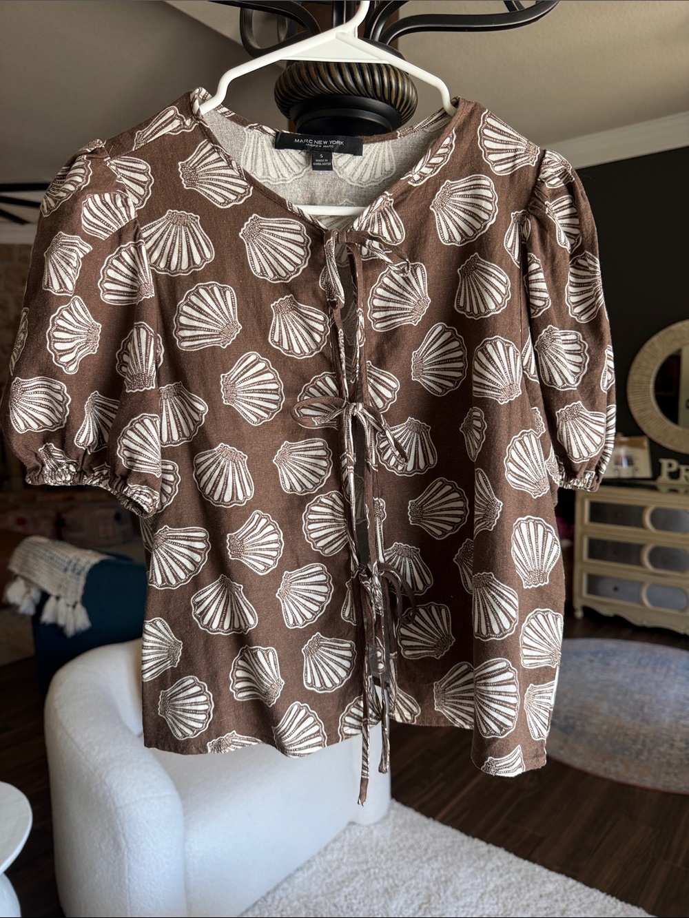 Maeve Brown Shell-Print Tie-Front Blouse